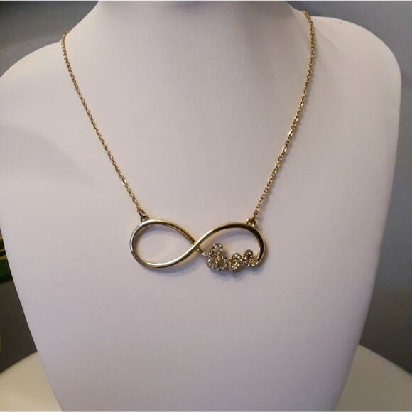 Vintage Infinite Love Necklace Gold Rhinestone 17" - Picture 5 of 6